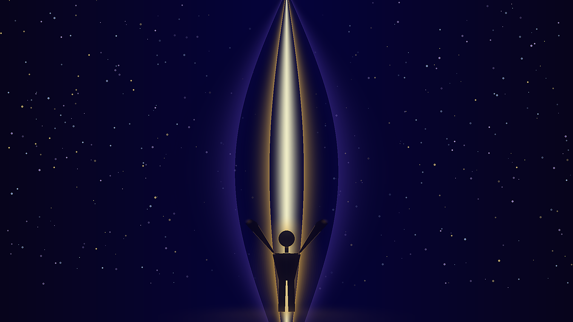 KI generiertes Bild einer Lichtsäule mit einem Strichmännchen in der Lichtsäule