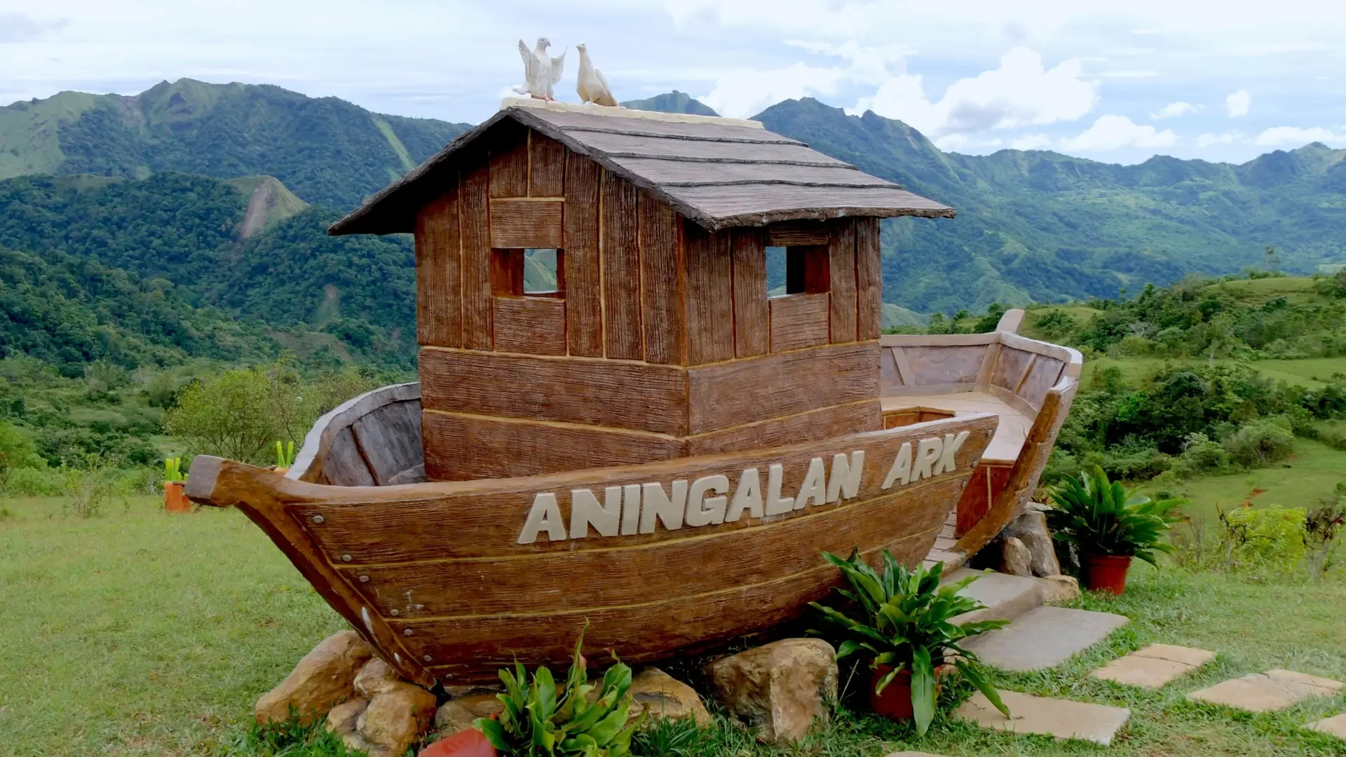 Die Arche Noah-Strategie symbolisiert durch ein Holzmodell einer Arche auf der Wiese