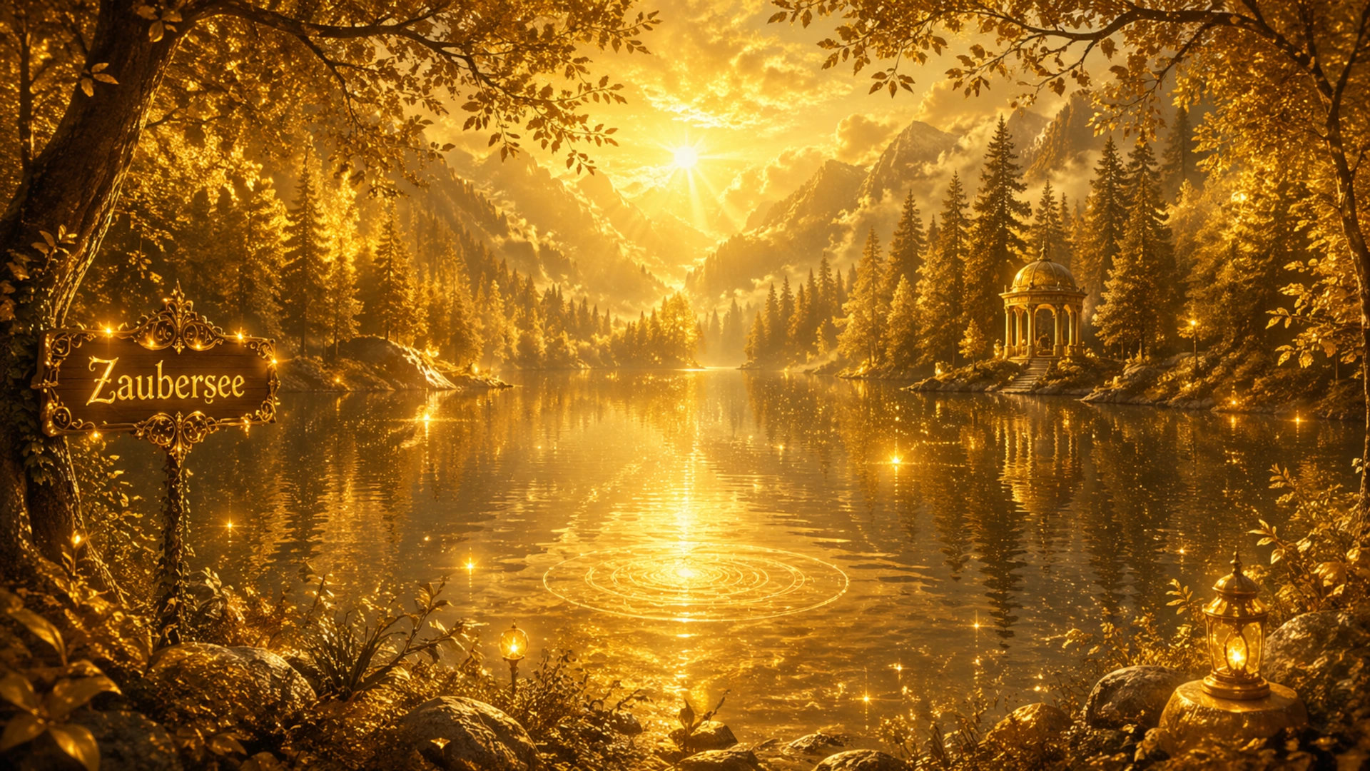Fantasiebild "Manifestieren am Zaubersee" in goldener Stimmung