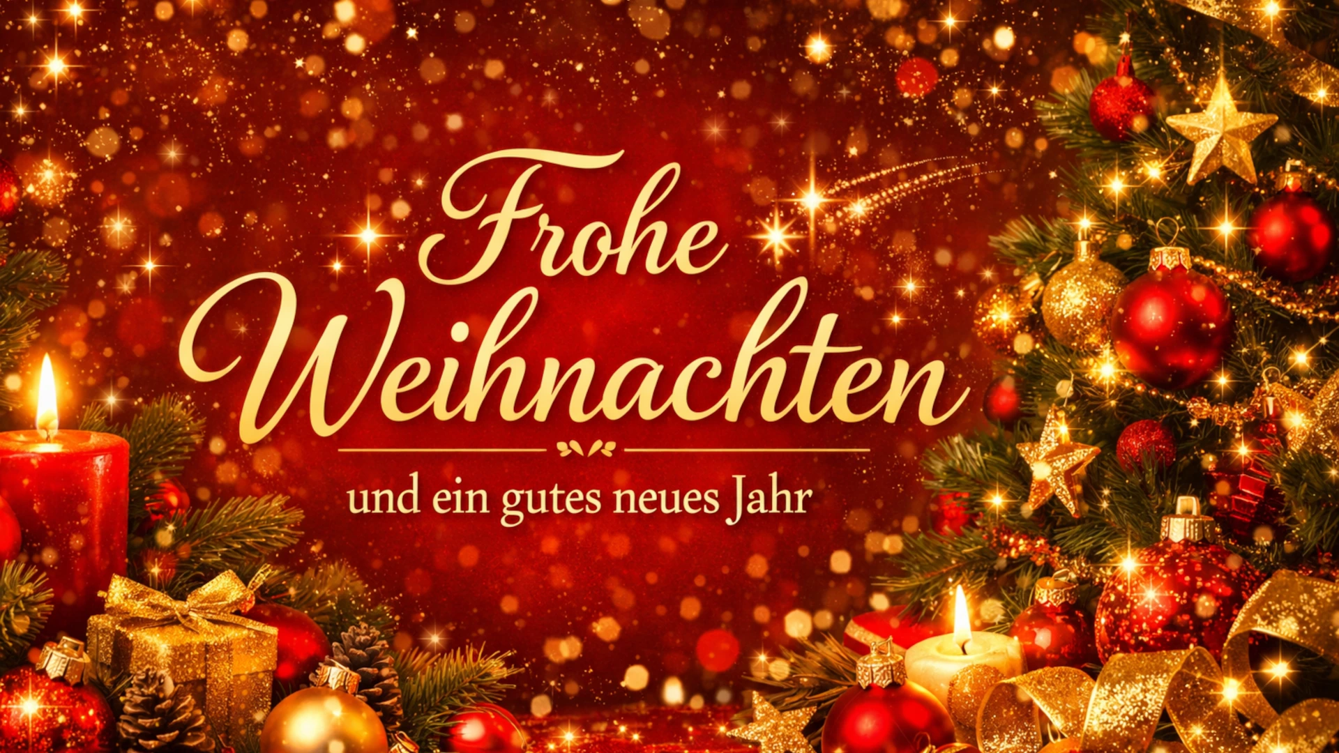 Frohe Weihnachten Bild in rot gold mit Schriftzug